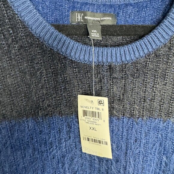 INC Women's Striped Blue Black Horizontal Striped Fuzzy Sweater Size XXL - Picture 2 of 8